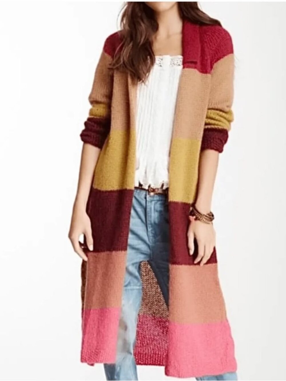 NWOT Free People Women's Over The Rainbow Striped Knit Cardigan Sweater Size XS